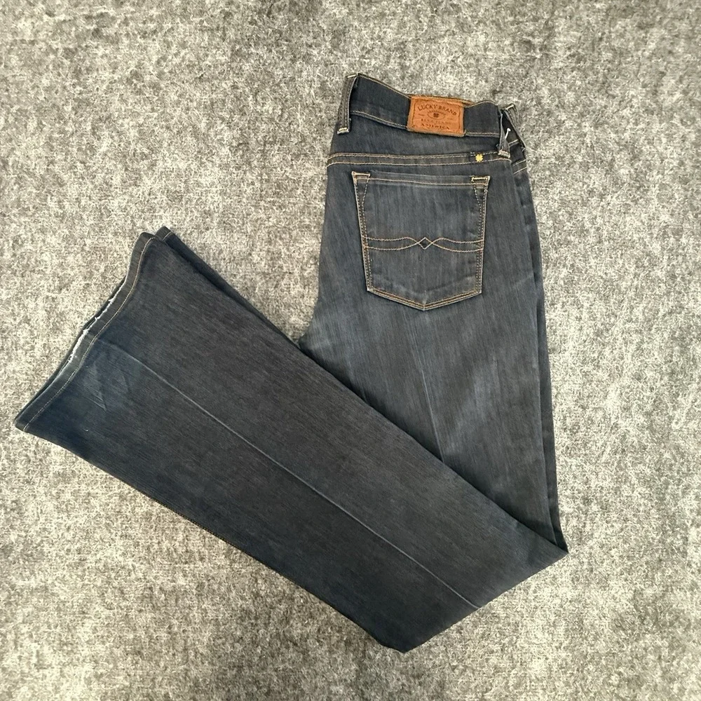 Lucky Brand Women's Size 4/27 Blue Dark Wash Charlie Flare Jeans USA Distressed - Picture 12 of 12